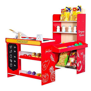 2-in-1 çocuklar oyna Pretend bakkal mağaza durak ahşap çift taraflı pazar standı yazarkasa kara tahta hediye erkek kızlar için - Product Image 1