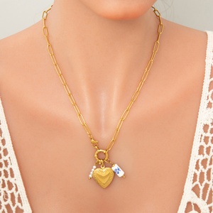 Collar de Acero Inoxidable Hecho a Mano Estilo Chino, Joyería de Acero Inoxidable Chapada en Oro de 18k, Colgante de Corazón, Cadena para Clavícula - Product Image 3