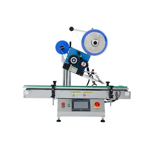 Desktop Semi Automatic Table Top Flat Upper Plane Surface Pack Sticker Labeler Labeling Machine With Conveyor