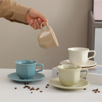 Lot de tasses à café en céramique émaillée mate de 280 ml, motif fleur, avec soucoupe, vente en gros