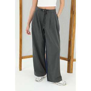 Pantalones Anchos de Mujer, Tejidos en la Parte Delantera y Vaqueros en la Parte Trasera, Color Azul Antracita, Cintura Media, Transpirables - Product Image 4