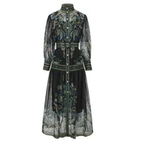Robe élégante en mousseline de soie à manches longues, coupe ajustée, taille haute, pour occasions formelles, vente en gros