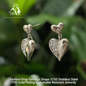 Boucles d'oreilles pendantes tendance en forme de cœur en acier inoxydable 316L plaqué or PVD, bijoux durables et résistants - Product Image 2