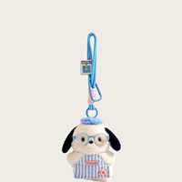 Porte-clés en peluche chiot blanc Kawaii, doux et durable, avec lunettes, chapeau et tablier, pour décoration de sac à dos, cadeau, vente en gros