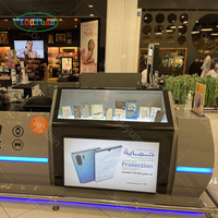 Kiosque tout-en-un pour la réparation des téléphones portables Rangement intégré Éclairage LED lumineux Vitrine en verre Fabriqué en métal MDF durable Centre commercial