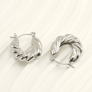 Zogxin Twisted <b>Huggie</b> Earrings Gold <b>Silver</b> U Shape Women's Everyday Wear Stainless Steel Fashion Jewelry - Product Image 3