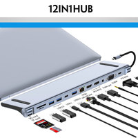 Adaptador HUB USB 3.0 Tipo-C 12 en 1, Estación de Acoplamiento Compatible con HDMI Dual 4K, Hub USB con Rj45, VGA, Audio, SD, TF, PD 100W, en Stock