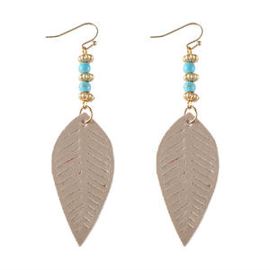 Boucles d'oreilles en similicuir Style national feuille pendentif Turquoise boucles d'oreilles double face pour femmes Uionen 860 - Product Image 4