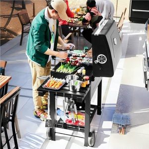 Barbecue à gaz et charbon de bois à double usage en acier au carbone thermolaqué - Grand modèle multifonctionnel pour intérieur/extérieur, poêle sans fumée - Product Image 2