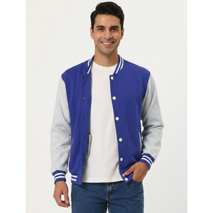 Men's Premium Classic Varsity Jackets Custom Wool Fabric High Quality Stand <b>Covered</b> <b>Button</b> Design CollegeBaseballjacket for men - Product Image 1