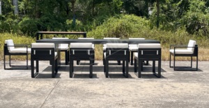 Ensemble <span class=keywords><strong>de</strong></span> <span class=keywords><strong>table</strong></span> et <span class=keywords><strong>de</strong></span> chaises <span class=keywords><strong>de</strong></span> salle à manger en <span class=keywords><strong>aluminium</strong></span> imperméable écologique moderne 2025 pour 8 <span class=keywords><strong>personnes</strong></span>, meubles <span class=keywords><strong>de</strong></span> <span class=keywords><strong>jardin</strong></span> d'extérieur - Product Image 3