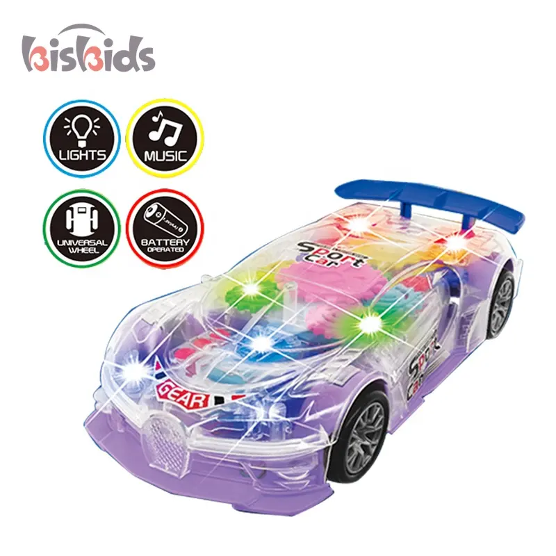 Automatic turn transparency gear concept toy electric universal car race toy with music light