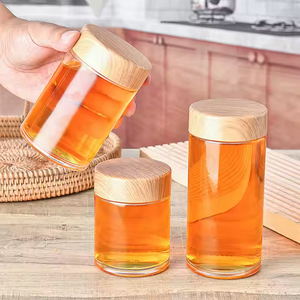 180ml-750ml transparan kaca bening kustom botol madu wadah makanan madu Jam kelas bulat kaca dengan tutup serat kayu - Product Image 1