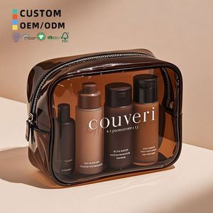 Brown Cosmetic Bag PVC Transparent Beauty <b>Case</b> Travel <b>Makeup</b> Organizer for Women Skincare Lotion Gift Accessories - Product Image 1