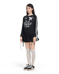 Noir Rabbit Jersey Regular Fit Striped Sheen Poly Spandex Long Sleeve T-Shirts With Center Front Embroidery And Sleeve Lace <b>Bows</b> - Product Image 5