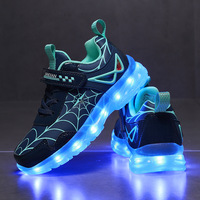 Baskets d'hiver imperméables pour enfants, best-seller, avec lumières LED phosphorescentes rechargeables par USB, motif toile d'araignée, pour la course et le sport