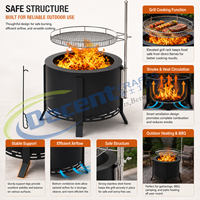 Barbecue extérieur en acier noir sans fumée au design moderne avec grille pivotante réglable et foyer en fonte avec couvercle