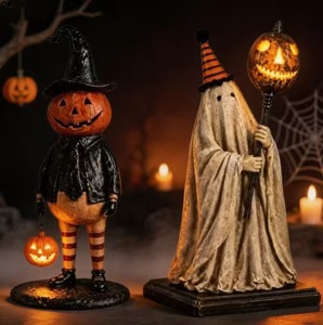 Ornement rétro en résine pour Halloween, citrouille lumineuse, fantôme, statue de citrouille, décoration de scène de bureau pour les fêtes - Product Image 1