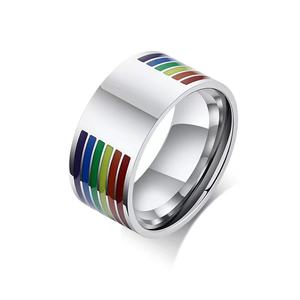 China Free <span class=keywords><strong>Gay</strong></span> LGBT Pride Jewelry Rainbow Grabado Anillo de arco iris de acero inoxidable - Product Image 3