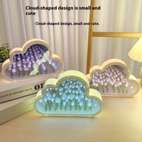 Lampe d'ambiance créative LED faite à la main, nuages, tulipes, fleurs marines, décorations de bureau DIY, miroir, cadeaux pour chambre à coucher