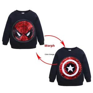 <span class=keywords><strong>T</strong></span>-<span class=keywords><strong>shirt</strong></span> à manches longues réversible à paillettes pour enfants Tales pour garçons Top décontracté à col rond avec motif de dessin animé Sweat-<span class=keywords><strong>shirt</strong></span> pour enfants - Product Image 3