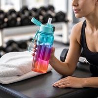 Bouteille d'eau pulvérisatrice PC 800 ml, étanche, avec paille CPC, pour l'école et les activités sportives en extérieur