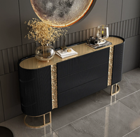Buffet de luxe léger laqué, meuble de rangement avec plateau en pierre frittée de haute qualité, mobilier moderne en acier inoxydable pour la maison