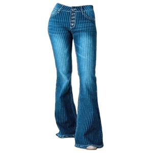 New Cross-Border European American Women's Hot Selling Explosions Striped Flared Wide Leg Pants Washed Spring Mid Waterproof - Product Image 2