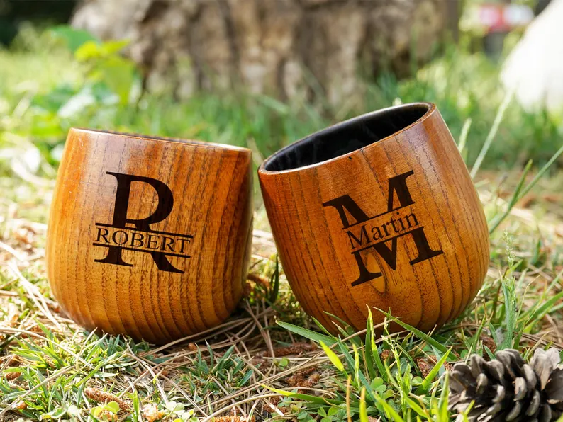 Acacia wood charred cup