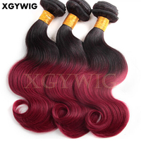 Meilleures ventes d'usine : Extensions de cheveux brésiliens Remy vierges à 100 %, ondulés, bicolores ombrés, en lots de 1B/BURG