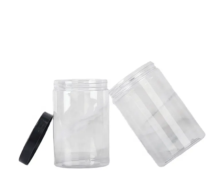 Tarros de plástico esmerilado para mascotas, contenedor de almacenamiento de alimentos de tamaño personalizado, tarro de plástico transparente esmerilado con tapa de tornillo de plástico, 250g, 300g, 250ml y 300ml