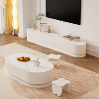 Meuble TV en bois massif, table basse combinée, espace de rangement, style moderne simple, crème, salon, appartement, meubles de maison 2025