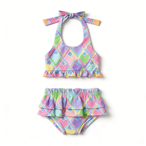 Traje de Baño de Dos Piezas para Niñas, Diseño Floral, Protección UPF 50, 100% Nailon, Marca Ruidian - Product Image 5