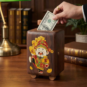 カスタムメイド高級木製収納ボックス七宝焼きエナメルウォールナットマネーボックス多目的新年装飾小物入れケース - Product Image 1