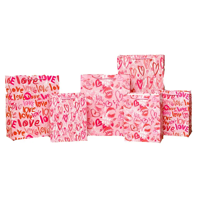 JuYi prix de gros pas cher sac en papier cadeau d'anniversaire mignon Love framboise rose Saint Valentin pour femmes et filles