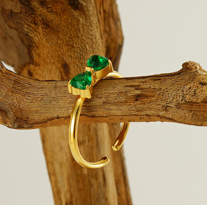 Colorful Heart Cubic Zirconia Open <strong>Ring</strong> Adjustable Gold Plated Stainless Steel <strong>Bow</strong> <strong>Ring</strong> for Women - Product Image 4