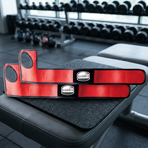 Red Color Unisex Custom Logo Non-Slip Unisex Wrist <b>Straps</b> <b>for</b> Weight <b>Lifting</b> Gym Fitness Soft Synthetic Leather Cowhide Material - Product Image 5