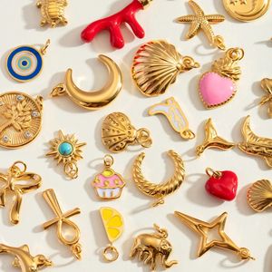 Dijes de estrella de acero de titanio, colgante de concha de estrella de mar, brisa del océano de verano, accesorios de joyería chapados en oro - Product Image 1