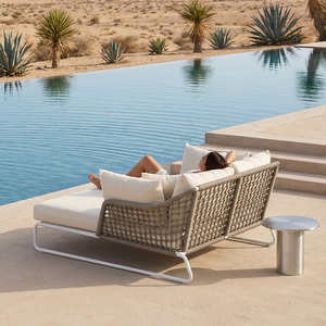 Chaise longue de luxe en aluminium tressée à double corde pour l'extérieur, avec coussin épais, idéale pour piscine et complexe hôtelier - Product Image 2