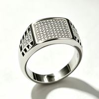 Bague Hip Hop large et massive pour homme, micro-pavée de zircon carré, en laiton plaqué platine, bague statement