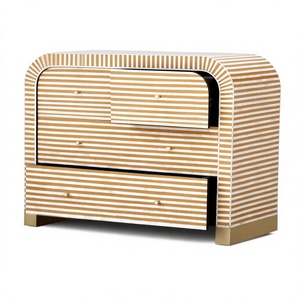 Bohemian Bone Inlay Striped Pattern <b>Storage</b> Cabinet Handcrafted Wooden <b>Chest</b> of Drawers Wholesale - Product Image 1