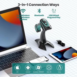 Lector de código de barras QR <span class=keywords><strong>USB</strong></span>, inalámbrico, industrial, 1D, 2D, Bluetooth, inventario, escáner de código de barras con soporte, resistente a las caídas, resistente al agua - Product Image 3