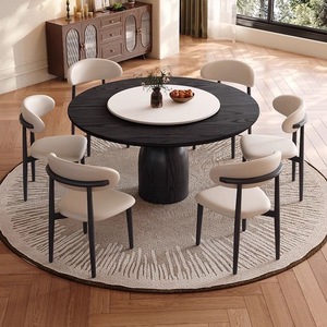 Juego de Mesas y Sillas de Comedor Redondas Modernas de Lujo, de <span class=keywords><strong>Madera</strong></span> <span class=keywords><strong>Maciza</strong></span> y Mármol, para 4, 6 u 8 Personas, Muebles Elegantes para Cocina y Restaurante - Product Image 2