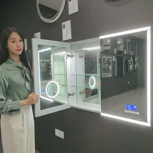 Factory Customized 1 2 3 Led Mirror Doors Medicine Cabinets Vanity Wall Hand Sensor Defogger CCT 3000k-6000k CABINET BATHROOM