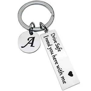 WD manufacturers custom 26 letter metal keychain tag stainless steel engraved logo Metal label keychain accessories