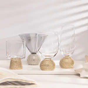 Kristall Hochzeit Gold Rand Kugel Stiel DIAMOND Toast Weinglas Champagner Flöten Martini Cocktail Wasser Trinkgläser Set