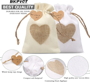 Sacs en jute rustiques avec cordon de serrage, petites pochettes en lin pour bijoux, emballages cadeaux, faveurs de mariage, sacs à bonbons - Product Image 3