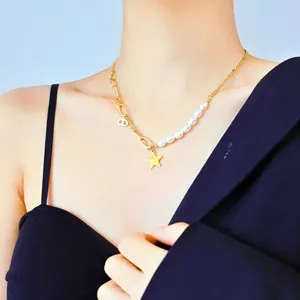 Ожерелья с натуральным пресноводным жемчугом оптом, ожерелье с золотой звездой