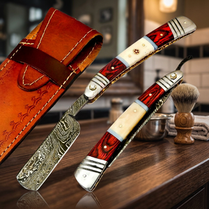 Maclura New Arrival High Quality Damascus Steel Barber Blade Holder Wood Handle Men Shaving <b>Straight</b> <b>Edge</b> <b>Razor</b> - Product Image 2