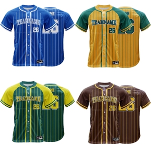 Jersey Baseball Sublimasi FQ Motif Garis-Garis, Cetak Nama Kustom, Kaos Baseball Kancing Depan, Jersey Baseball untuk Seragam Olahraga - Product Image 3